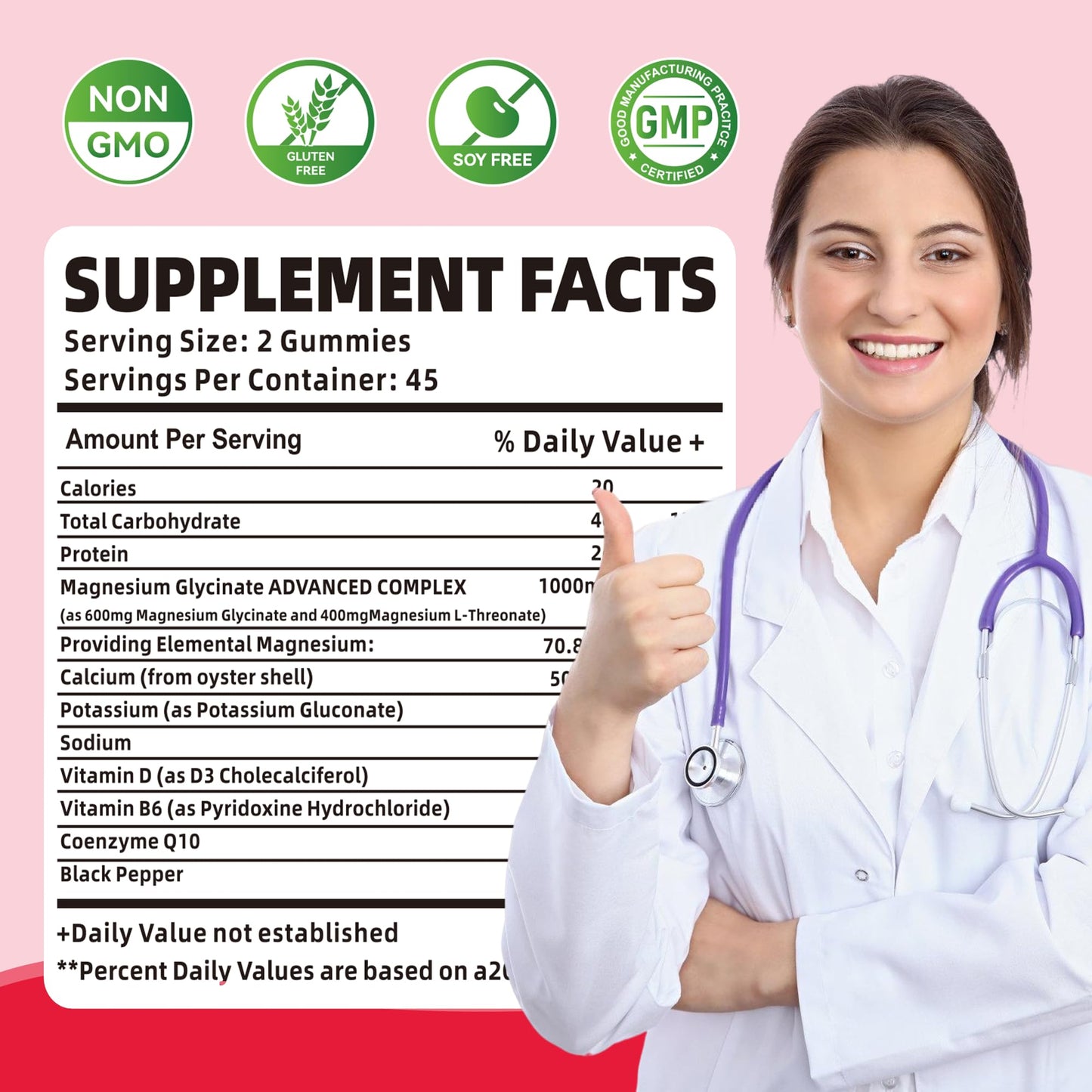90 CT Magnesium Glycinate Gummies 1000mg - Sugar Free Magnesium Potassium Supplement with Vitamin D, B6, CoQ10 for Calm Mood & Sleep Support