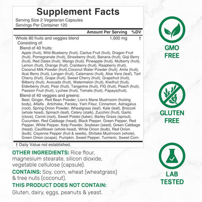 Nature’s Fruits & Veggies Supplement, 240 Veggie Capsules – 80 Whole Food Superfoods for Daily Balance – 40 Fruits with 40 Vegetables and Greens – Non-GMO, Gluten Free DEAL SUPPLEMENTBuy Supplements Australia