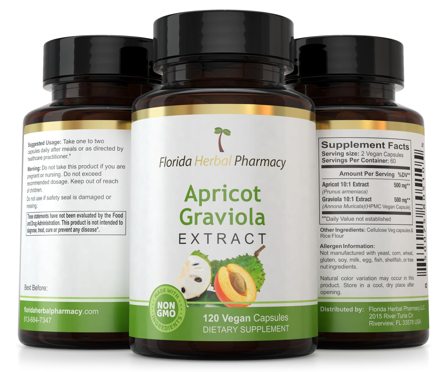 Florida Herbal Pharmacy, Apricot-Graviola Supplement Capsules 10:1 (120 Capsules), 1000 mg Serving (Pack of 1) Florida Herbal PharmacyBuy Supplements Australia