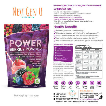 Super Berry Powder - 150g - Immune Support - Food Supplement - Superfood Berries - Smoothie Mix for Shakes - Healthy Boost for Detox Juice Beverages or Any Drink - by NextGenU NGU Next Gen UBuy Supplements Australia