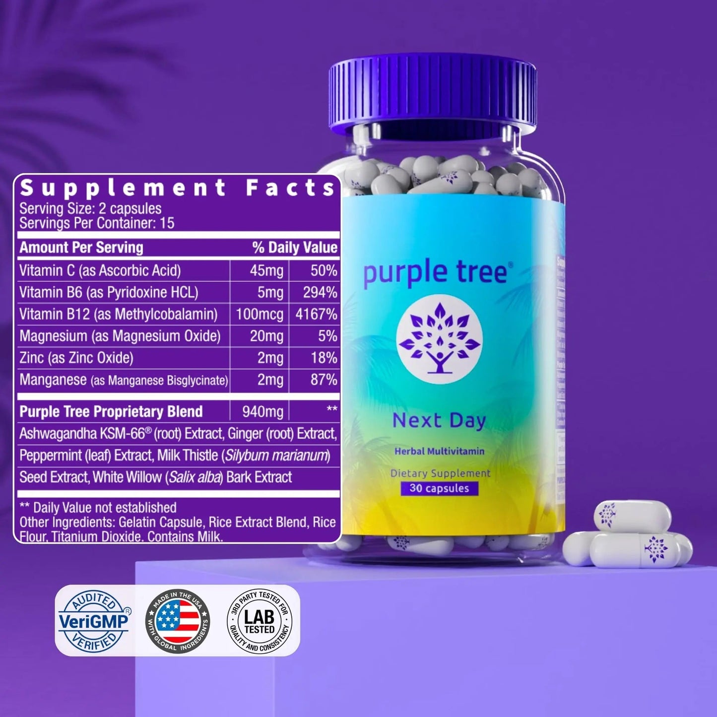 purple tree Next Day – Post-Drink Morning Wellness Supplement for Balance, Restore & Replenishment | Ashwagandha KSM-66, Milk Thistle, Ginger purple treeBuy Supplements Australia