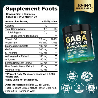 GABA L-Theanine Gummies, Sugar-Free Calm Gummies with L-Theanine, Ashwagandha,Valerian Root,Magnesium | Support Sleep,Stress Relief & Relaxation | GABA Supplement for Adult- Blueberry Flavor VEGETUSMAXBuy Supplements Australia