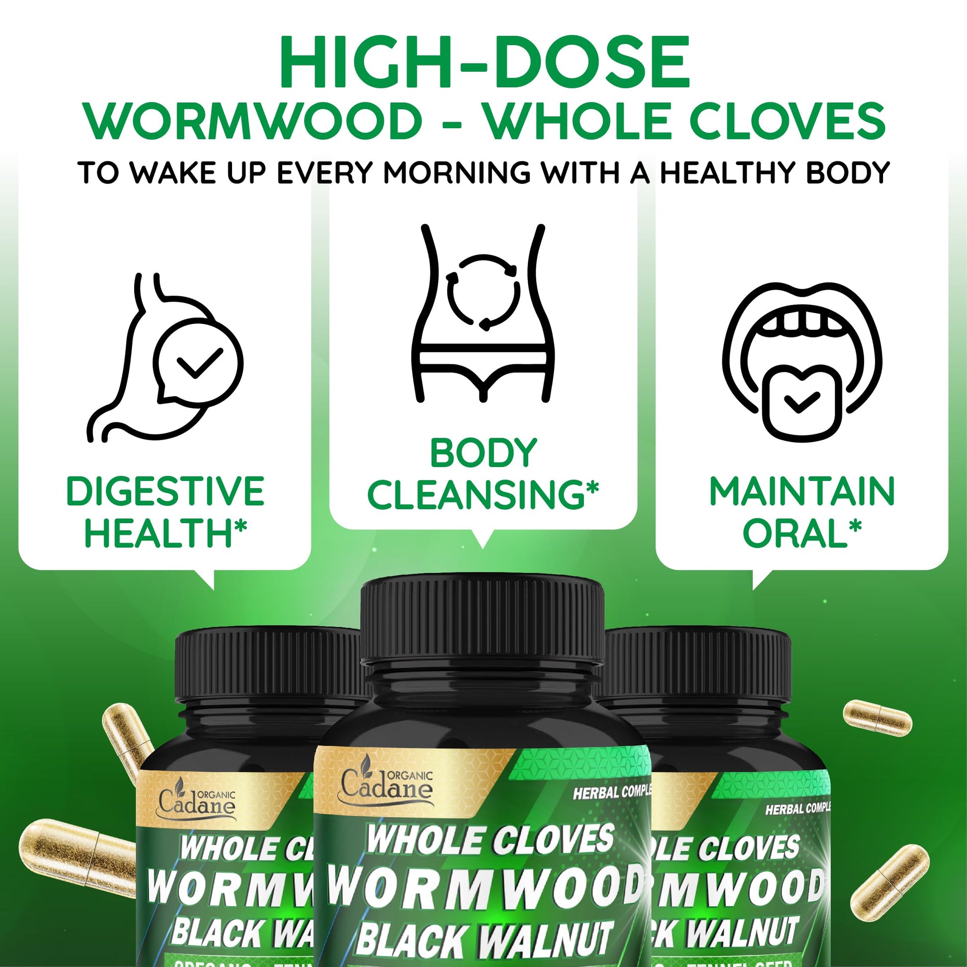 Cadane Wormwood Whole Cloves Black Walnut with Ginger, Garlic, Oregano, Fennel & Black Pepper | Digestive & Wellness Support | 120 Capsules – 60-Day Organic CadaneBuy Supplements Australia