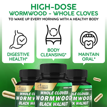 Cadane Wormwood Whole Cloves Black Walnut with Ginger, Garlic, Oregano, Fennel & Black Pepper | Digestive & Wellness Support | 120 Capsules – 60-Day Organic CadaneBuy Supplements Australia