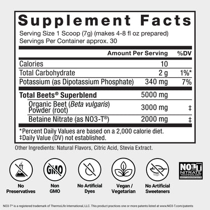 Force Factor Total Beets Drink Mix Superfood Powder with Nitrates to Support Circulation, Blood Flow, Nitric Oxide, Energy, Endurance, and Stamina