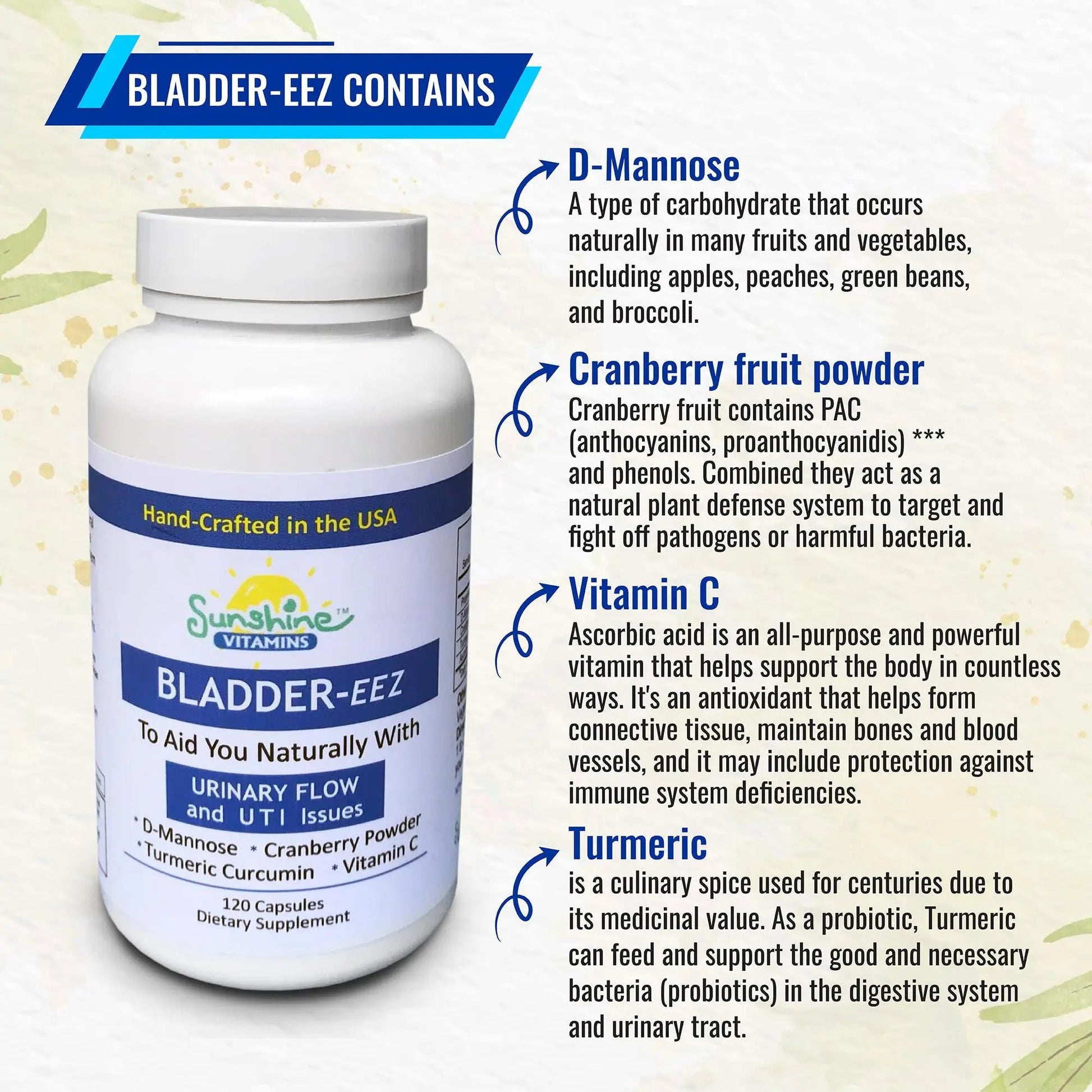 Sunshine Vitamins Bladder-EEZ | All-Natural Bladder Infection UTI Relief Support for Women with D-Mannose | Urinary Tract Infection Health with Immune System Support (1 Bottle of 120 Capsules) Sunshine VitaminsBuy Supplements Australia