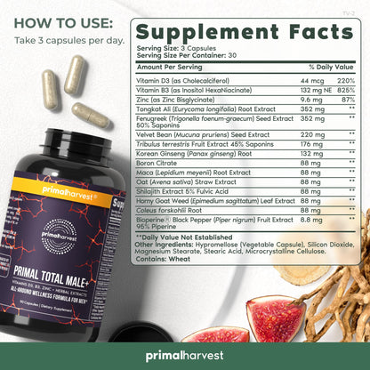 Primal Harvest Primal Total Male Natural Tribulus Terrestris, Fenugreek, Korean Ginseng Primal HarvestBuy Supplements Australia