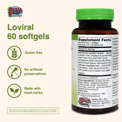 Herbs Etc. Loviral - Lung Health Supplement for Respiratory Defense & Support - Herbal Supplement with Lomatium, Pelargonium & OSHA - Gluten-Free - 60 Softgels (60 Servings) Herbs Etc.Buy Supplements Australia