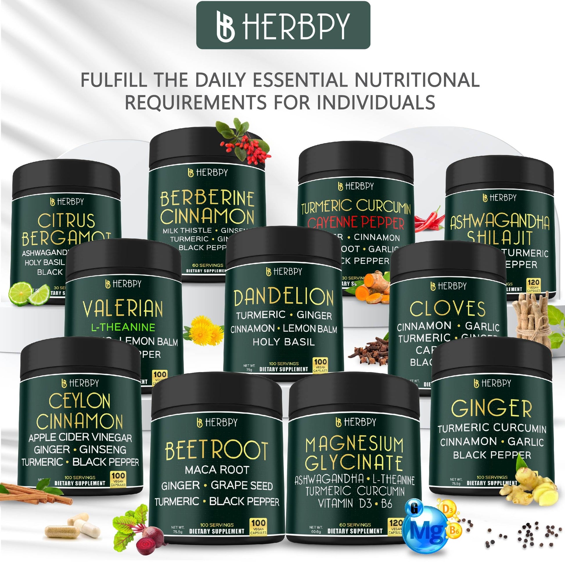 Herbpy 7in1 Clove Supplement Rich in Vitamins & Minerals Supports Digestion, Immune & Heart Health with Cinnamon, Turmeric, Ginger, Cardamom, Garlic & Black Pepper - 100 Vegan Capsules HerbpyBuy Supplements Australia