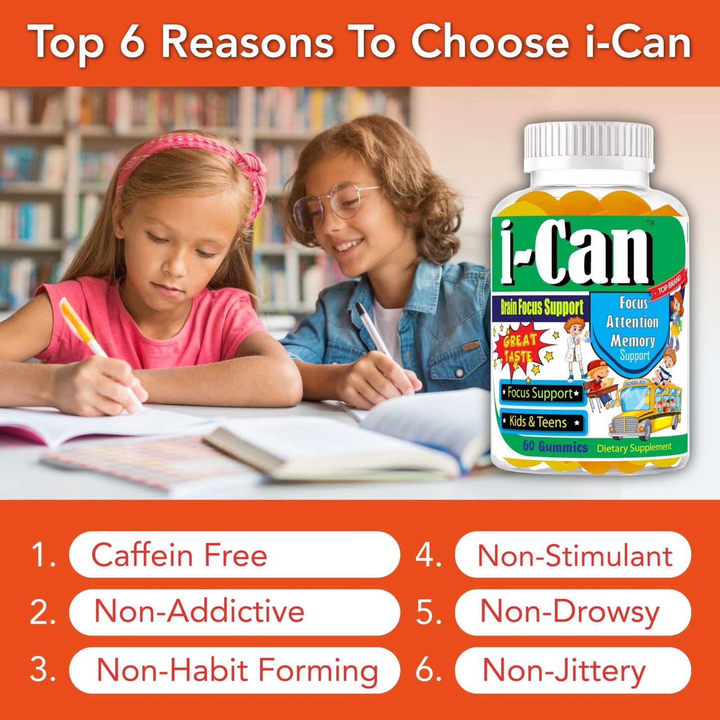I-Can Focus Gummies for Kids & Teens, Omega 3 Gummies with DHA & EPA, Brain Health, Memory, Attention Support, Teen Brain Focus Vitamins, Non-Fishy Taste, Low Sugar, 60 Count Celebrity LifeStyle ProductBuy Supplements Australia