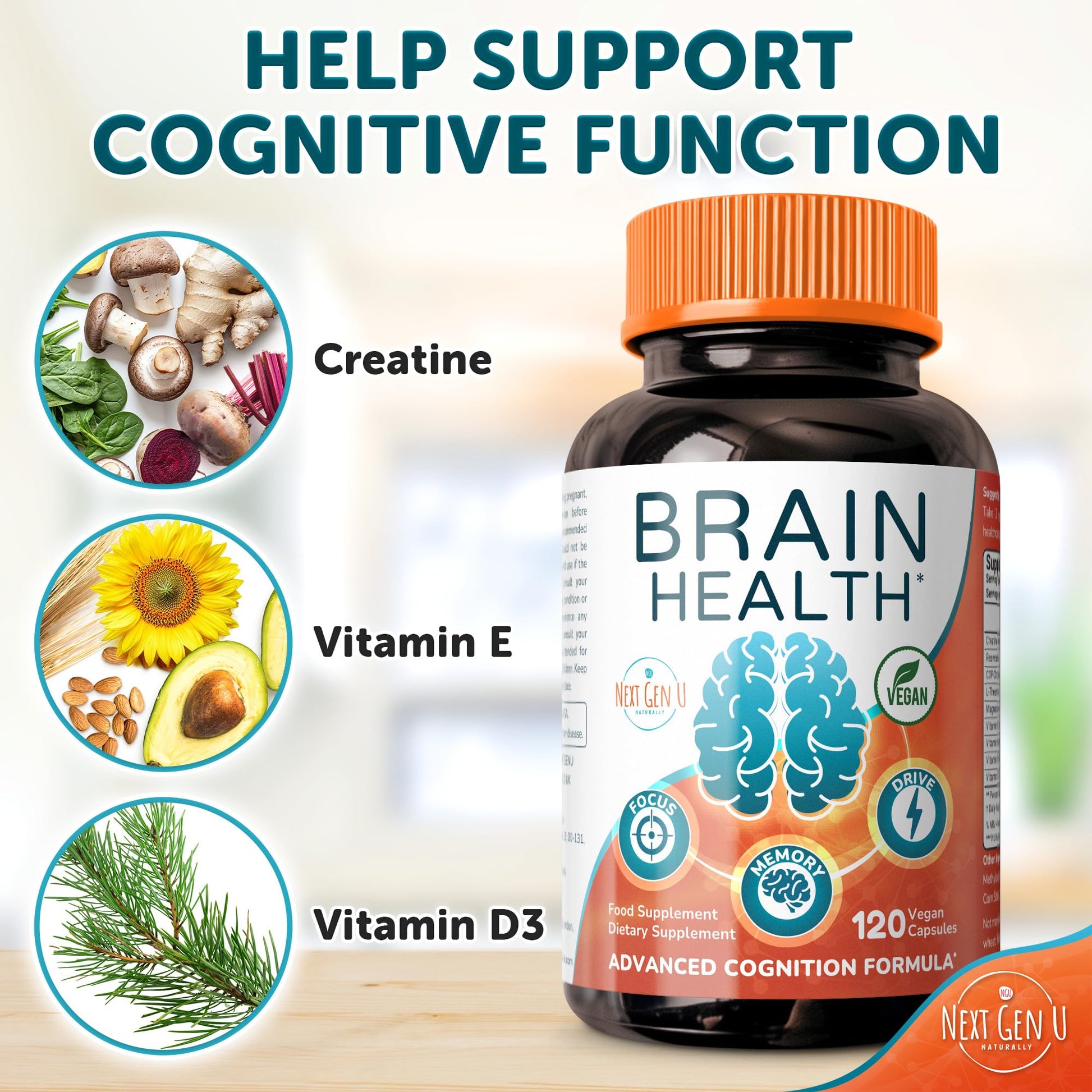 Brain Supplement - 120 Vegan Capsules - Dietary Nootropic May Help Memory, Cognitive Function & Focus - Formulation with Amino Acids, Polyphenols & B Vitamins - for Women, Men & Seniors - by NextGenU NGU Next Gen UBuy Supplements Australia