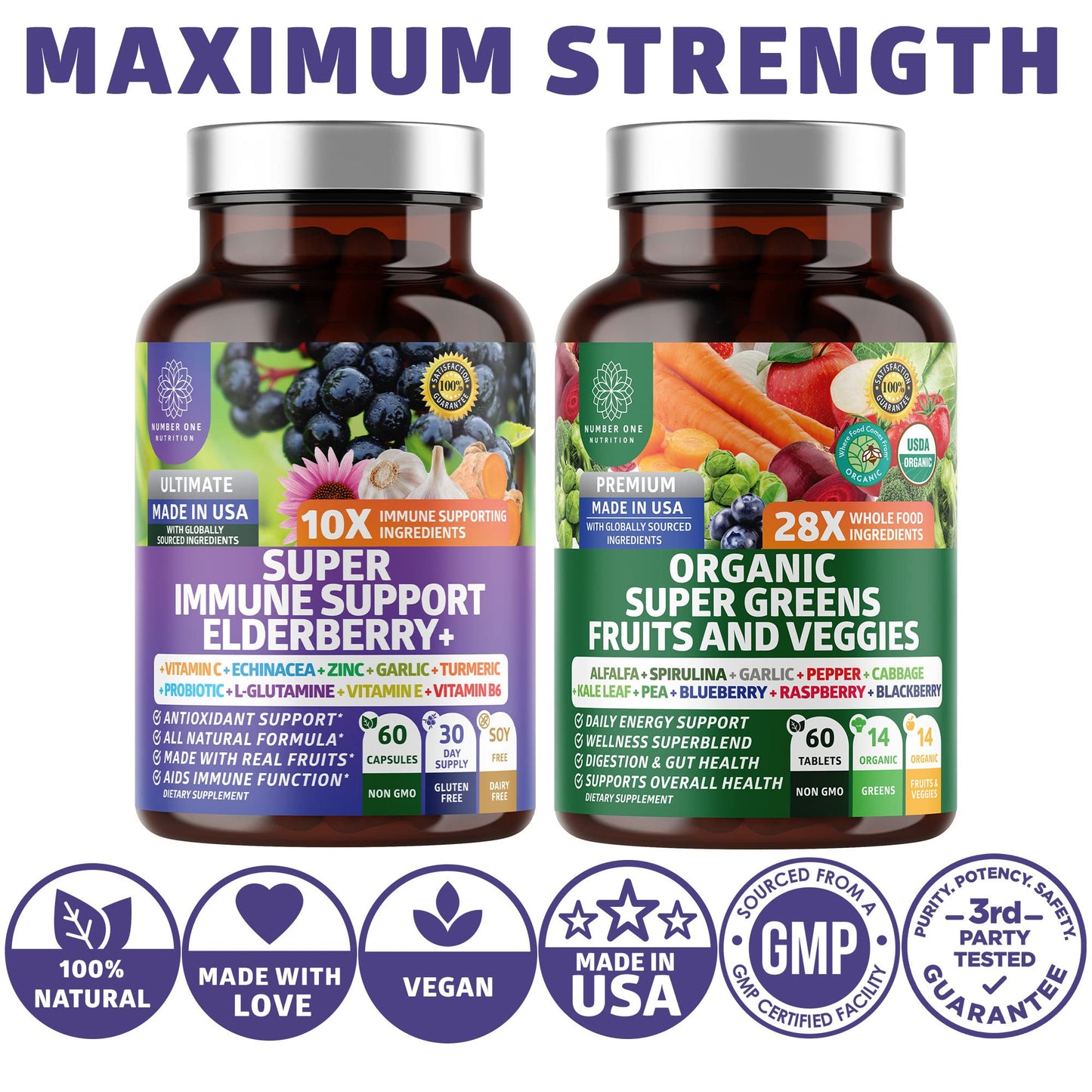 N1N Premium Organic Super Fruits & Veggies + Immune Support [38 Powerful Ingredients], Natural Super Greens Supplement with Alfalfa, Vitamins & Minerals, Zinc, Turmeric and Probiotic, 120 Caps Number One NutritionBuy Supplements Australia
