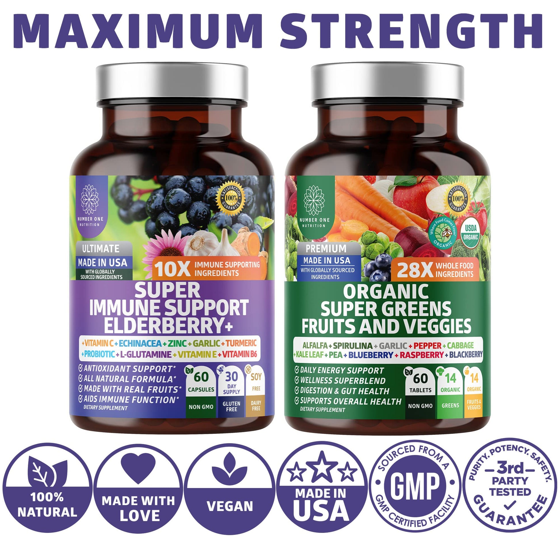 N1N Premium Organic Super Fruits & Veggies + Immune Support [38 Powerful Ingredients], Natural Super Greens Supplement with Alfalfa, Vitamins & Minerals, Zinc, Turmeric and Probiotic, 120 Caps Number One NutritionBuy Supplements Australia