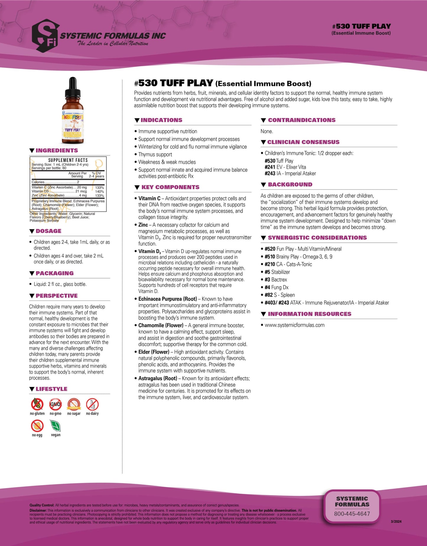 Systemic Formulas Tuff Play Kids Immune Support Supplement, 2 Fl Oz, with Vitamins C, D3 and Zinc #530 Systemic FormulasBuy Supplements Australia