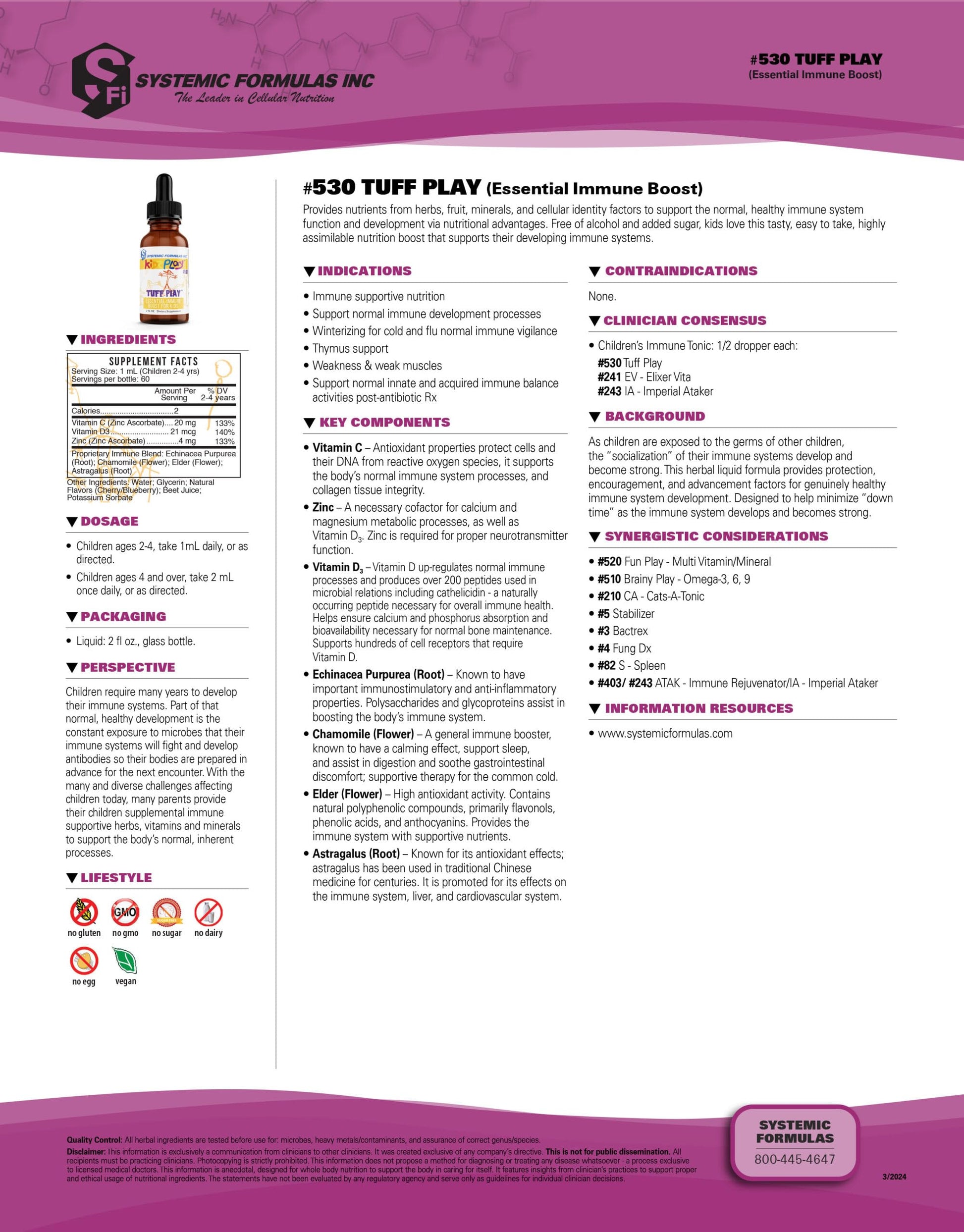 Systemic Formulas Tuff Play Kids Immune Support Supplement, 2 Fl Oz, with Vitamins C, D3 and Zinc #530 Systemic FormulasBuy Supplements Australia