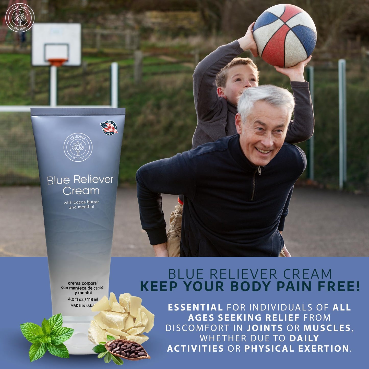 L'EUDINE Blue Reliever Cream – Joint and Muscle Therapy, Body Cream with Cocoa Butter and Menthol L'eudineBuy Supplements Australia