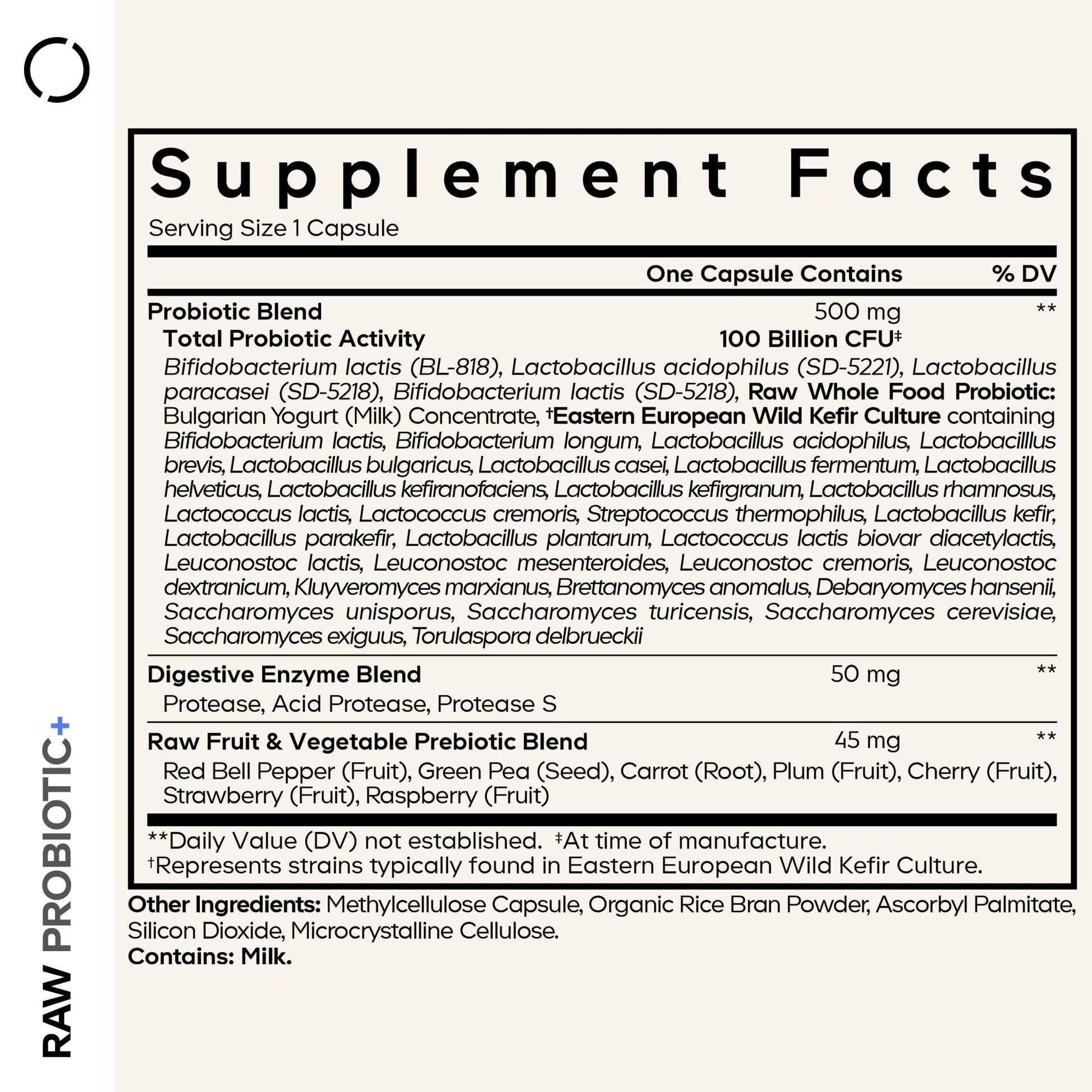 Codeage Raw Probiotic+ Supplement - 34 Probiotic Strains, 100 Billion CFUs, Raw Whole Food Probiotics, Digestive Enzymes, Raw Fruits & Veggies Prebiotics - Wild Kefir Culture - Non-GMO - 30 Capsules CodeageBuy Supplements Australia