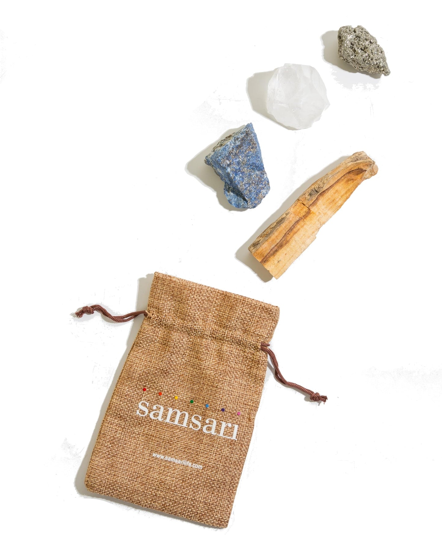5PCS SAMSARI Abundance XL Crystals Healing Set - (Pyrite, Lapis Lazuli, Clear Quartz), 1 Palo Santo Stick SAMSARIBuy Supplements Australia
