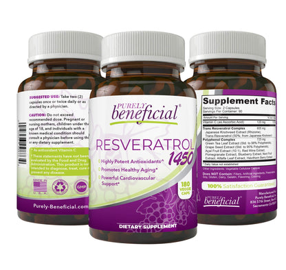 PURELY beneficial RESVERATROL1450-90day Supply, 1450mg per Serving of Potent Antioxidants