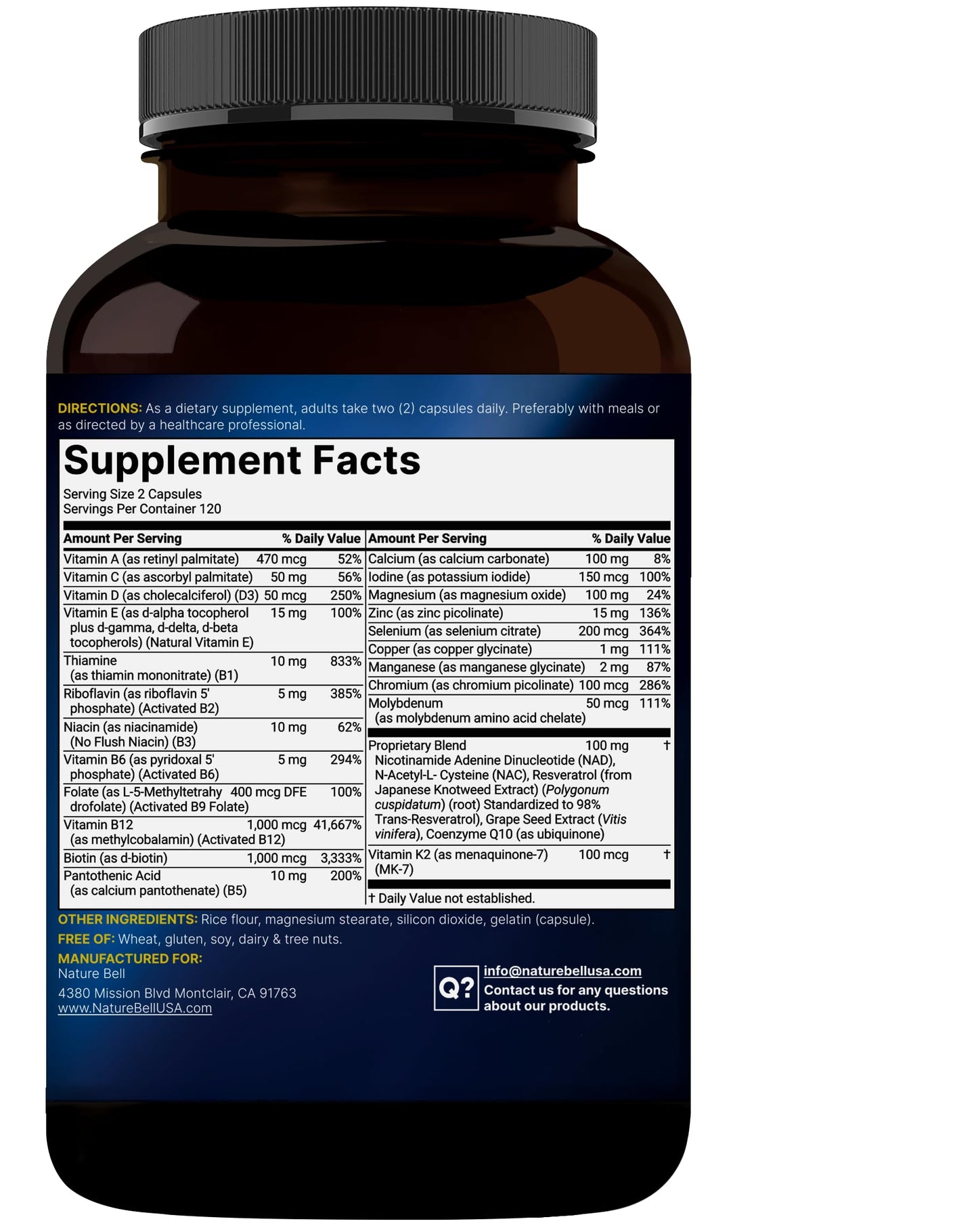 Methylated Multivitamin, 240 Capsules | Highly Bioavailable – 27 Advanced Nutrients – Vitamins A, C, D3, K2 + B Complex with Methylfolate, Methylcobalamin NatureBellBuy Supplements Australia