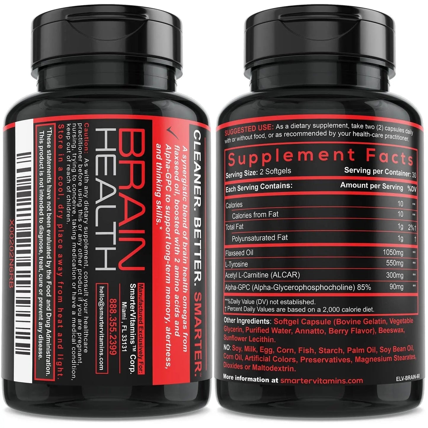 Smarter Brain Support Nootropic Supplement, Made with Alpha-GPC, L-Tyrosine & Acetyl L-Carnitine ALCAR, Flaxseed Oil SmarterVitaminsBuy Supplements Australia