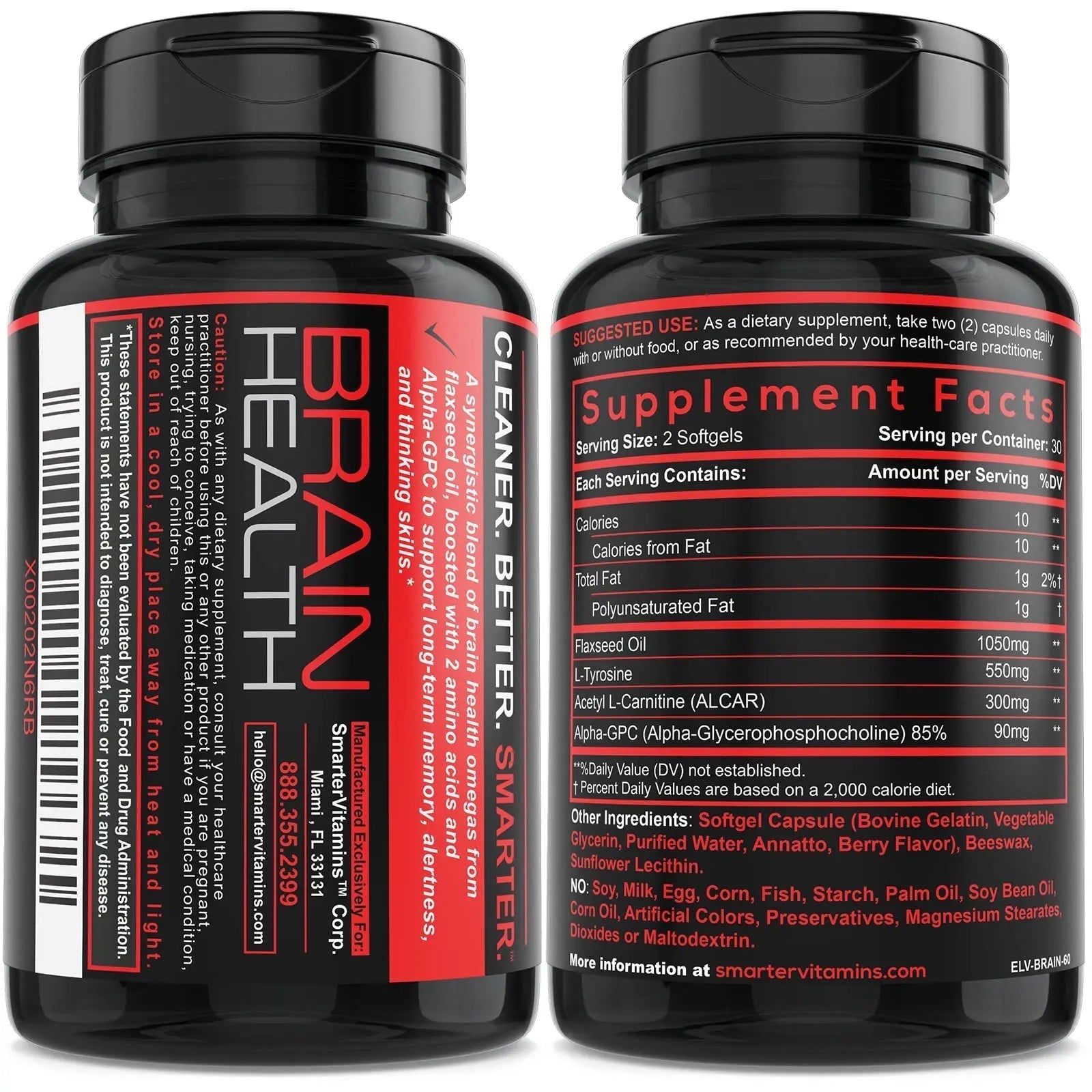 Smarter Brain Support Nootropic Supplement, Made with Alpha-GPC, L-Tyrosine & Acetyl L-Carnitine ALCAR, Flaxseed Oil SmarterVitaminsBuy Supplements Australia