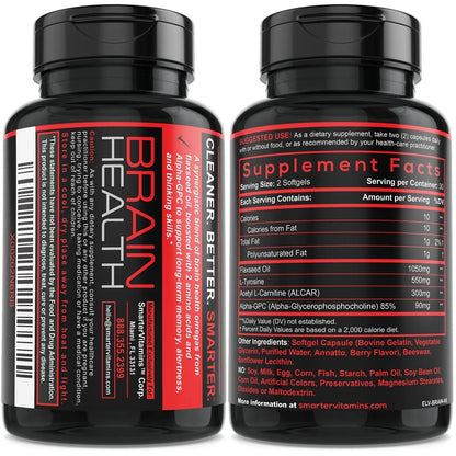 Smarter Brain Support Nootropic Supplement, Made with Alpha-GPC, L-Tyrosine & Acetyl L-Carnitine ALCAR, Flaxseed Oil SmarterVitaminsBuy Supplements Australia