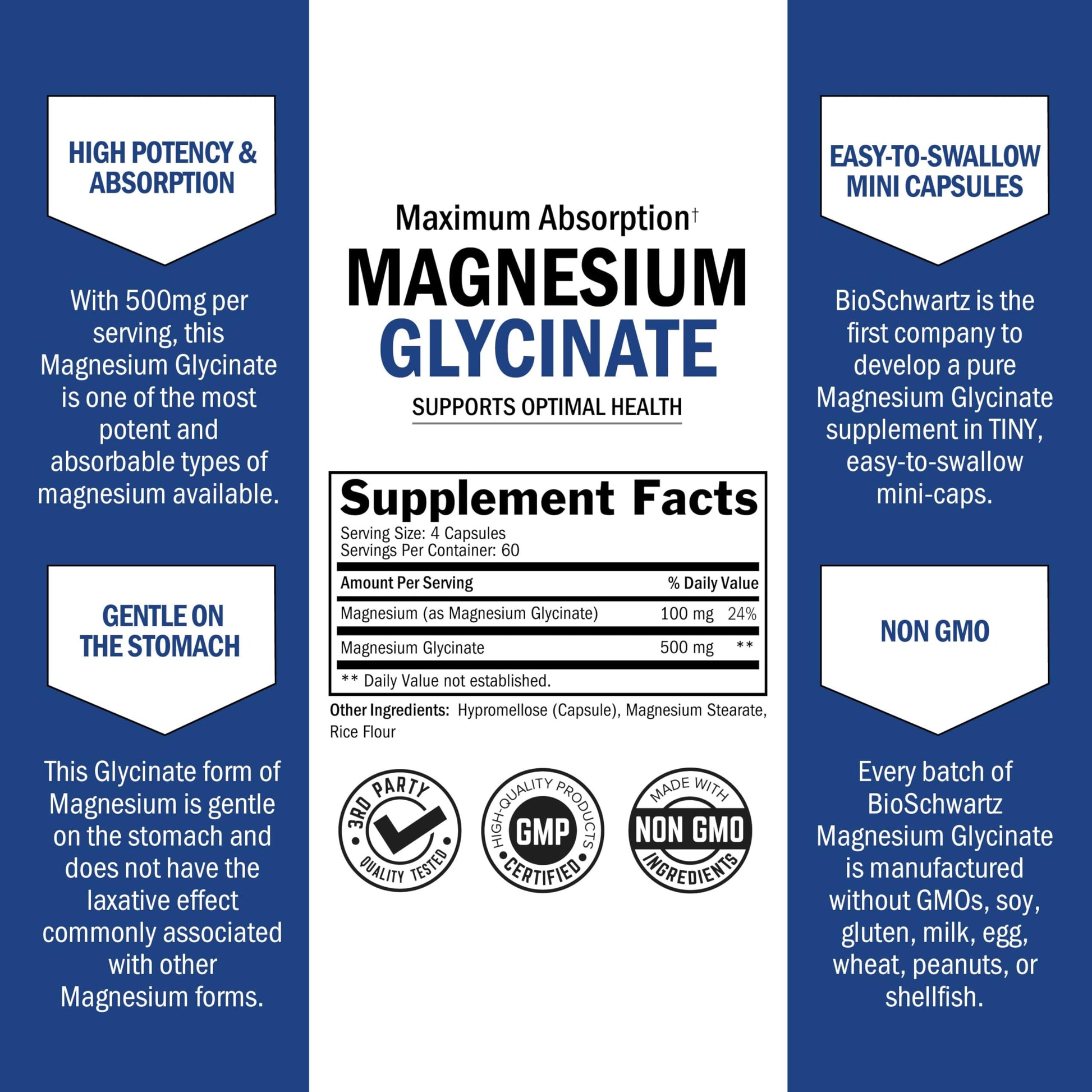 BioSchwartz Magnesium Glycinate 500mg Capsules (240 Mini Caps) Maximum Absorption Magnesium Supplement for Healthy Nerves Muscles Heart Mood and Sleep Support (Vegan, Gluten-Free, Non-GMO) BioSchwartzBuy Supplements Australia