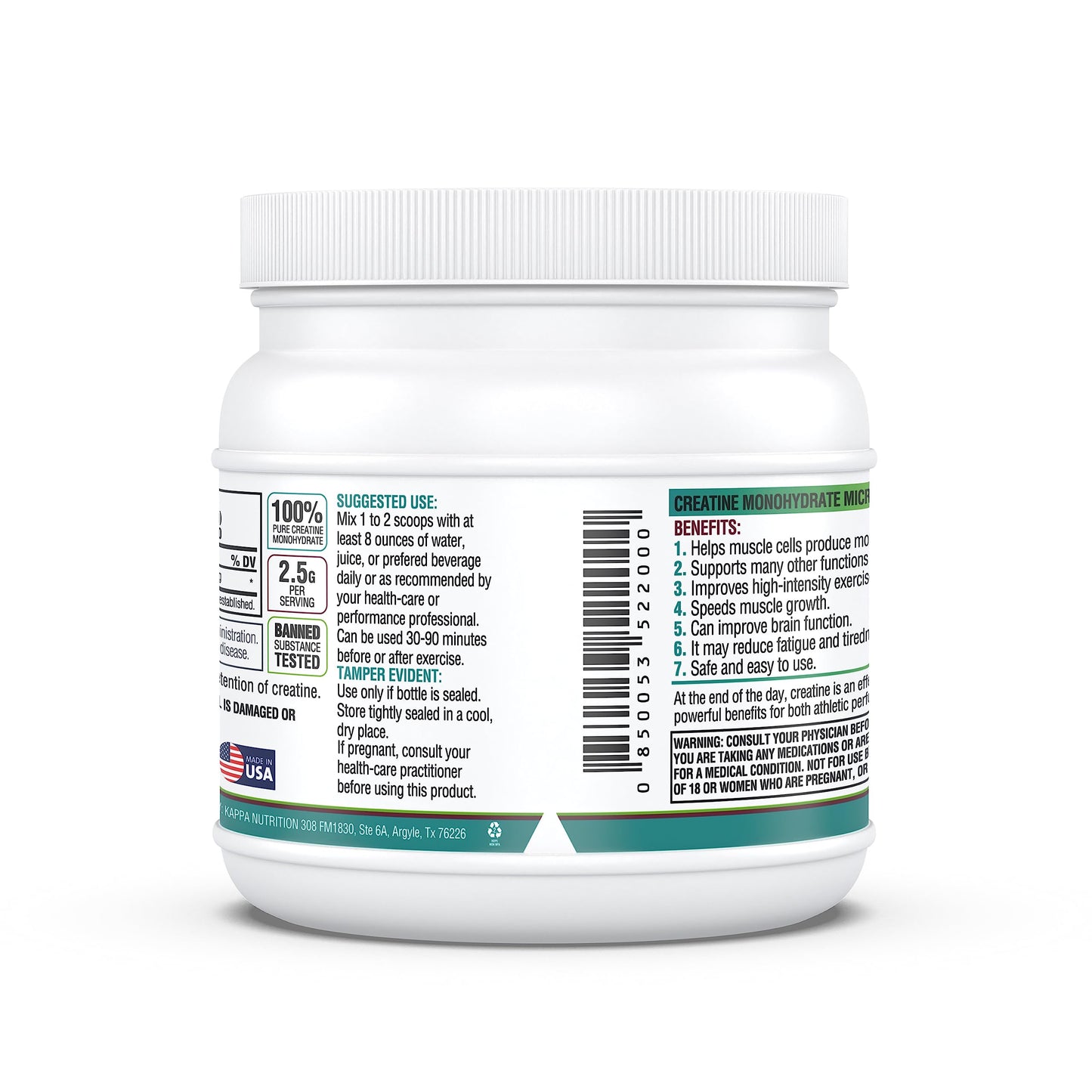 Kappa Nutrition Creatine Monohydrate Powder, Pure Amino Acid Formula, Supports Muscle Strength, Cellular Energy & Mental Focus* Gluten-Free, Keto, 2.25g per Scoop, 240 Servings, Net Wt. 1.32 LB (600g) KAPPA NUTRITIONBuy Supplements Australia