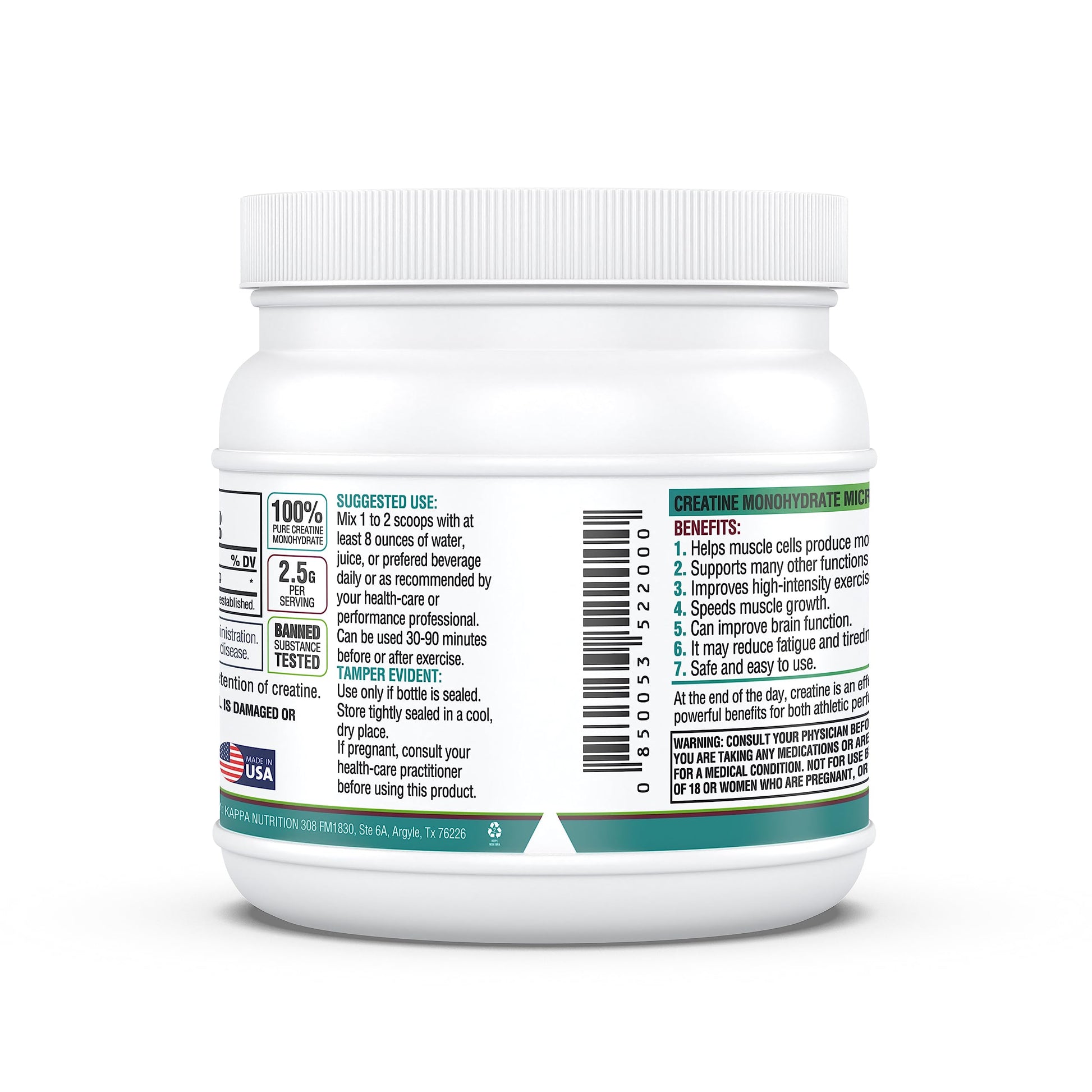 Kappa Nutrition Creatine Monohydrate Powder, Pure Amino Acid Formula, Supports Muscle Strength, Cellular Energy & Mental Focus* Gluten-Free, Keto, 2.25g per Scoop, 240 Servings, Net Wt. 1.32 LB (600g) KAPPA NUTRITIONBuy Supplements Australia