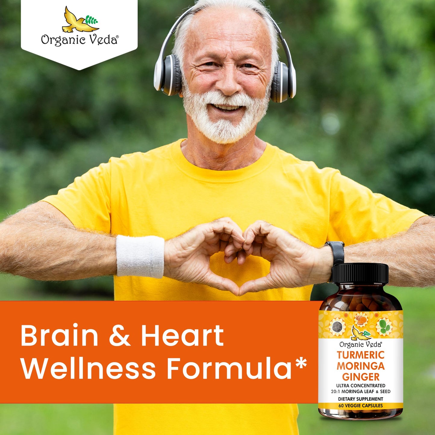 Organic Veda Turmeric Moringa Ginger Capsules - Super Antioxidants & Curcumin Supplement with 20:1 Moringa Leaf & Seed Extract, Black Pepper - Energy, Joints, Heart Health Support - 60 Vegan Pills Organic VedaBuy Supplements Australia