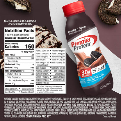 Premier Protein Shake, Cookies & Cream, 30g Protein, 1g Sugar, 24 Vitamins & Minerals Premier ProteinBuy Supplements Australia