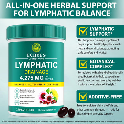 Lymphatic Drainage Supplements, 4275mg Lymph System Support Supplement for Women & Men, Daily Wellness Support, 21-in-1 Herbal Blend with Echinacea, Dandelion, Burdock, Turmeric & More, 240 Softgels Echoes of the springBuy Supplements Australia