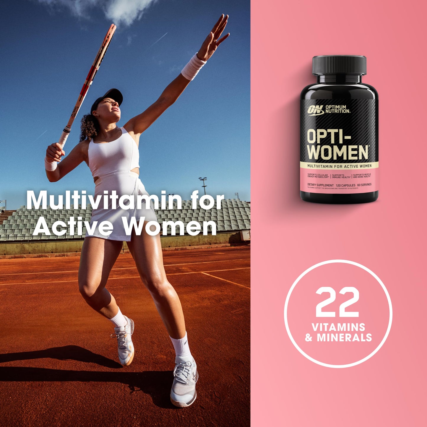 Optimum Nutrition Opti-Women, Vitamin C, Zinc and Vitamin D for Immune Support Womens Daily Multivitamin Supplement with Iron, Capsules, 120 Count