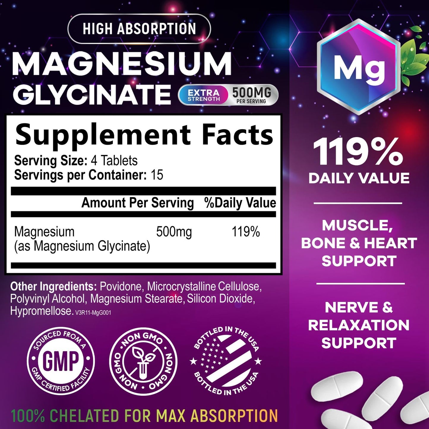 Magnesium Glycinate Supplement - 500mg Magnesium Per Serving - 100% Chelated & Purified - Supports Sleep, Heart Health, & Muscle Strength - Best Absorption Magnesium, Bottled in USA - 60 Tablets Nature's NutritionBuy Supplements Australia