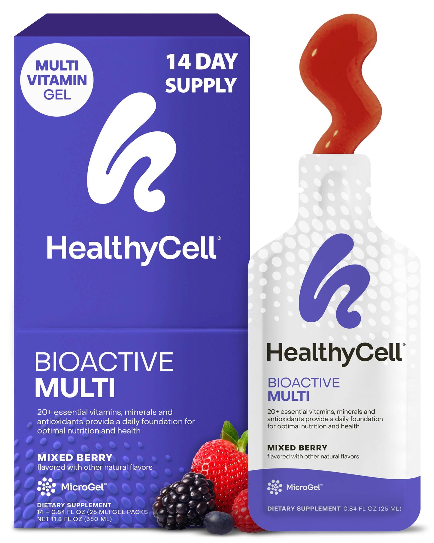Healthycell Bioactive Daily Liquid Multivitamin for Men & Women – 20+ Essential Vitamins, Minerals & Antioxidants for Brain, Heart, Immune Support, Skin & Hair Support - 14 Gel Packs HealthycellBuy Supplements Australia