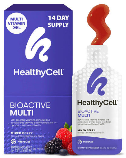 Healthycell Bioactive Daily Liquid Multivitamin for Men & Women – 20+ Essential Vitamins, Minerals & Antioxidants for Brain, Heart, Immune Support, Skin & Hair Support - 14 Gel Packs HealthycellBuy Supplements Australia