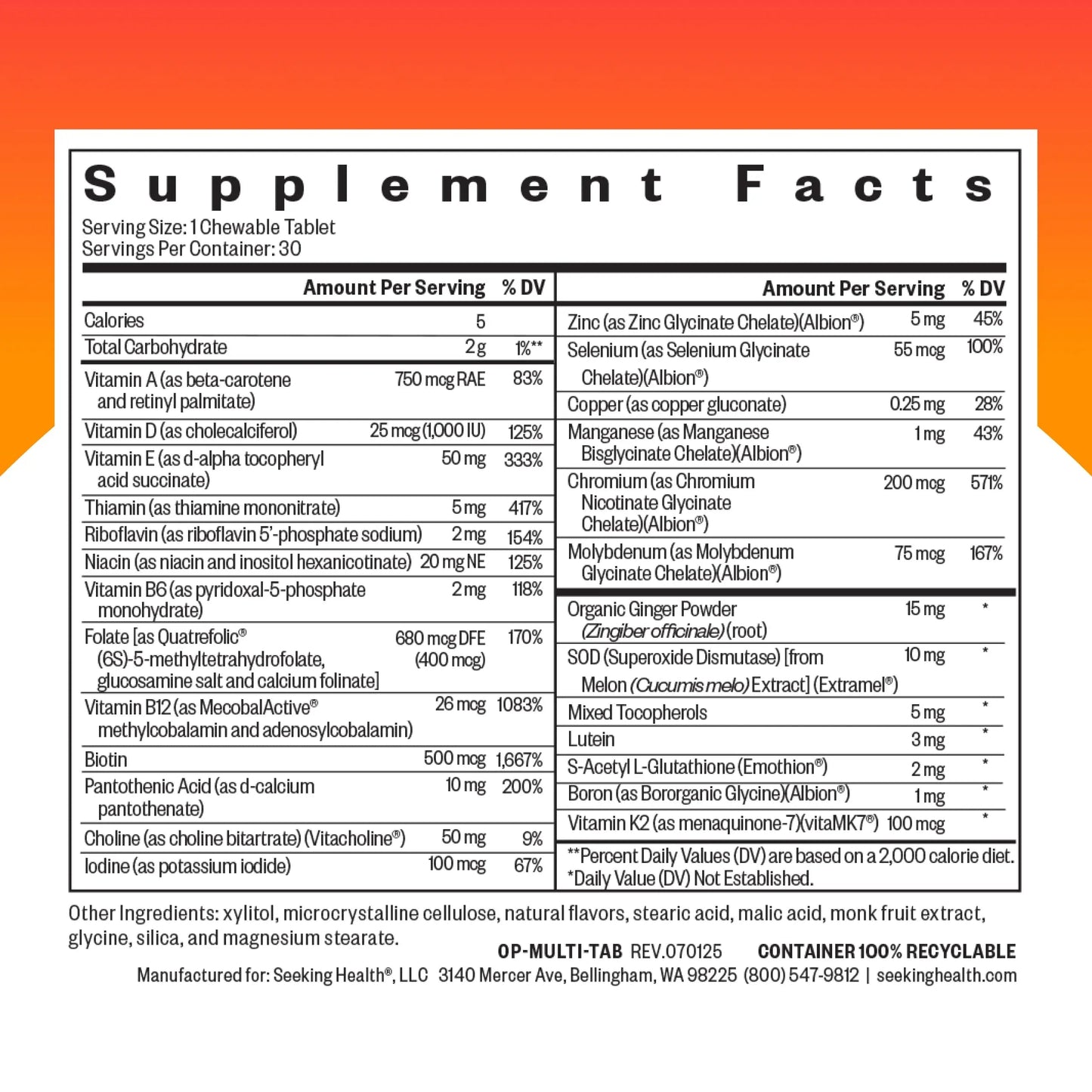 Seeking Health Optimal Multivitamin Chewable - Immune Support Supplement with L-5-MTHF, Vitamin B12 & Vitamin D3 - Multivitamin with Antioxidant Ingredients Seeking HealthBuy Supplements Australia
