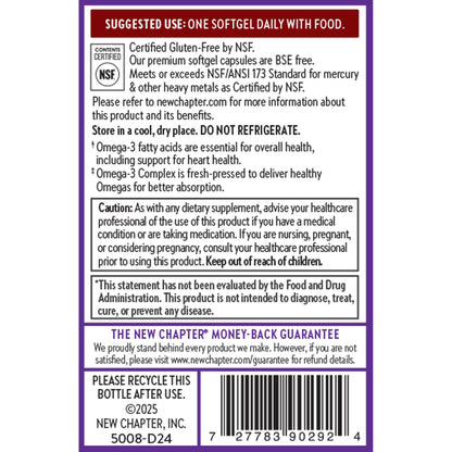 New Chapter Omega-3 Complex, 1000mg Softgels, Fish Oil Supplement Wild Alaskan Salmon for Heart, Brain, Eye, Joint & Skin Health Support - 30 Count New ChapterBuy Supplements Australia