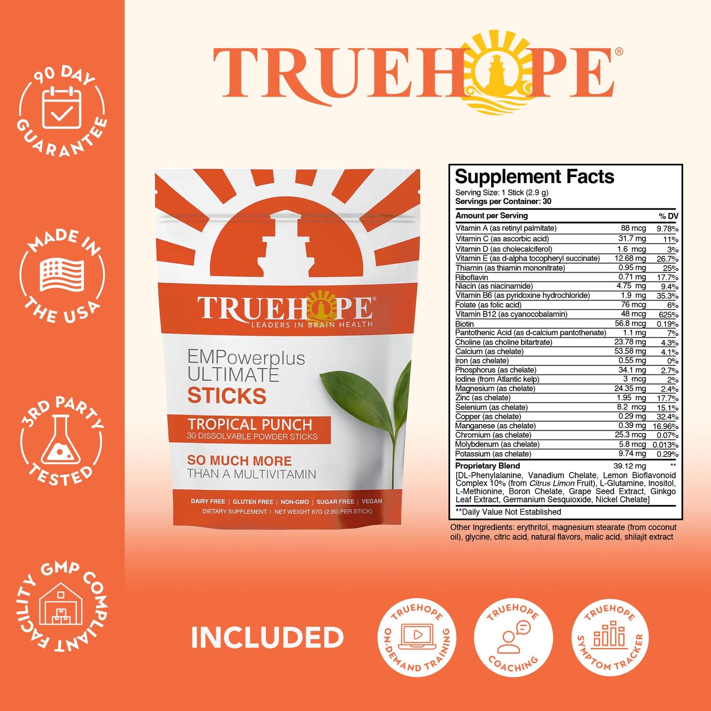 Truehope Multivitamin Nootropic Pouches with Inositol - Once-Per-Day EMPowerplus Ultimate Sticks - 30 Count (Tropical) TruehopeBuy Supplements Australia