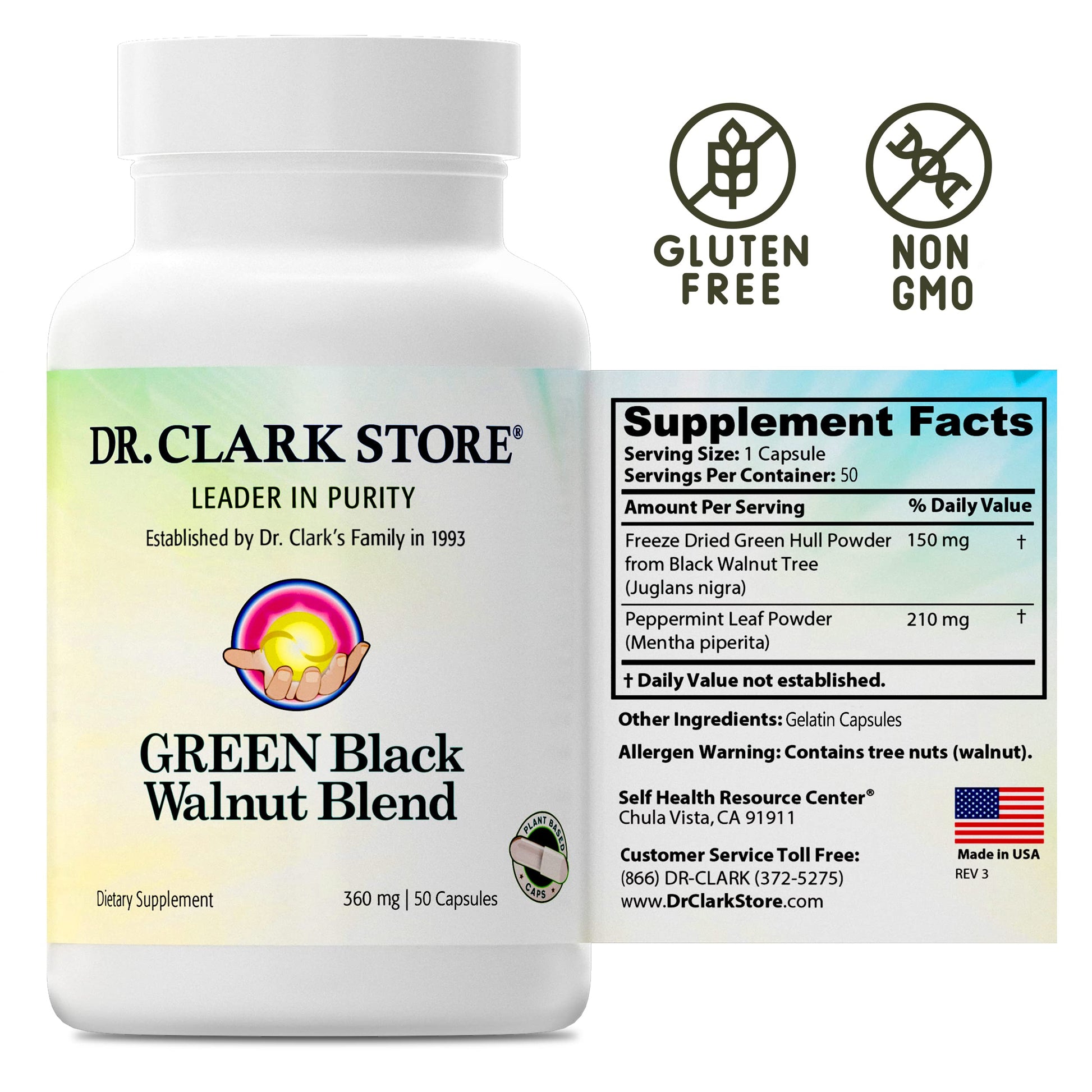 Dr Clark Green Black Walnut Blend - Freeze Dried Hull Dietary Supplement, Extra Strength Formula from All Natural Walnuts, Supports Healthy Intestinal Environment, 360mg, 50 Gelatin Capsules Dr Clark StoreBuy Supplements Australia