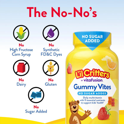 L’il Critters Gummy Vites No Sugar Added Daily Gummy Multivitamin for Ages 2+ Toddlers & Kids, Vitamin C, D3 for Immune Lil Critters