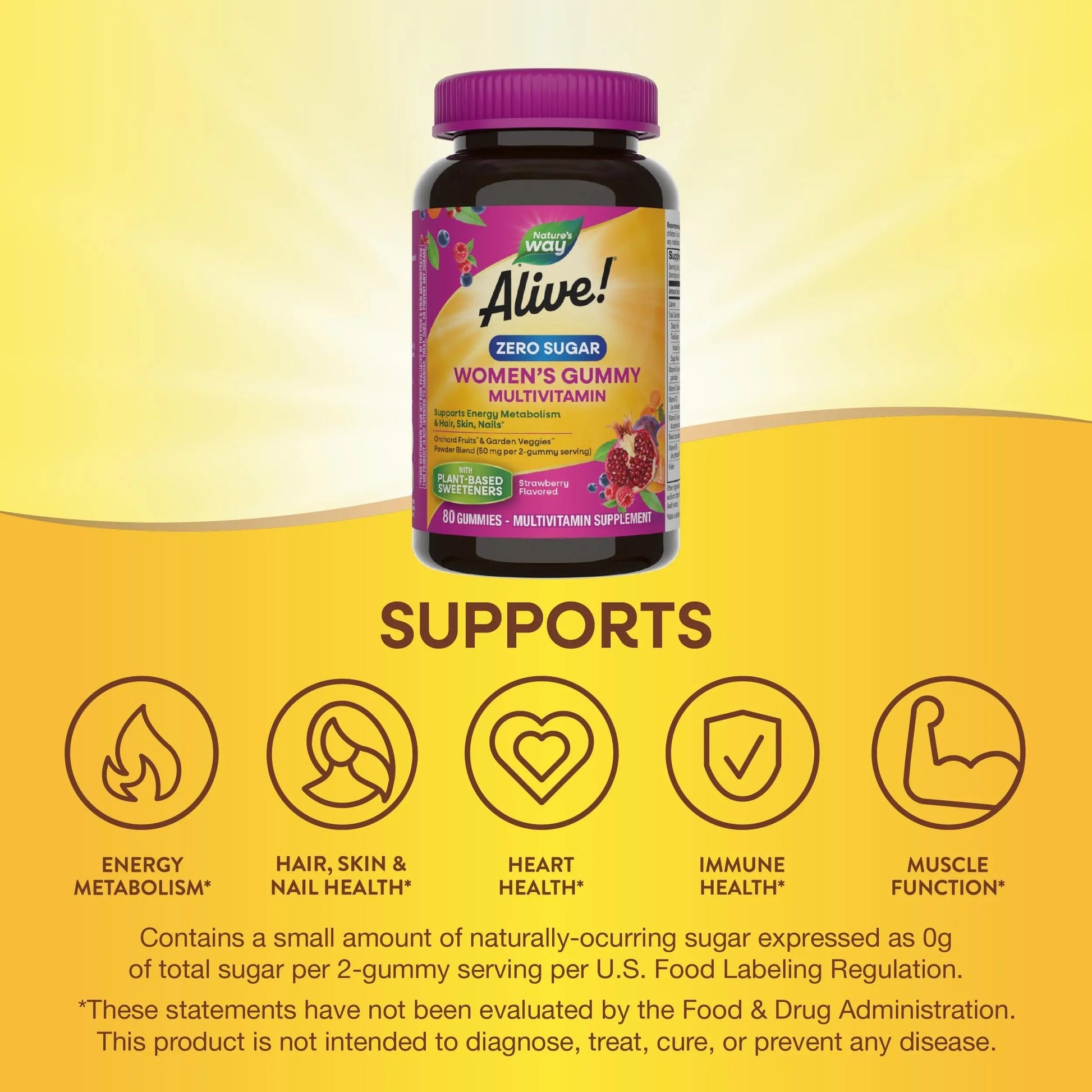Nature’s Way Alive! Zero Sugar Women's Gummy Multivitamins, Energy Metabolism*, Hair, Skin, Nails*, B-Vitamins Nature's WayBuy Supplements Australia