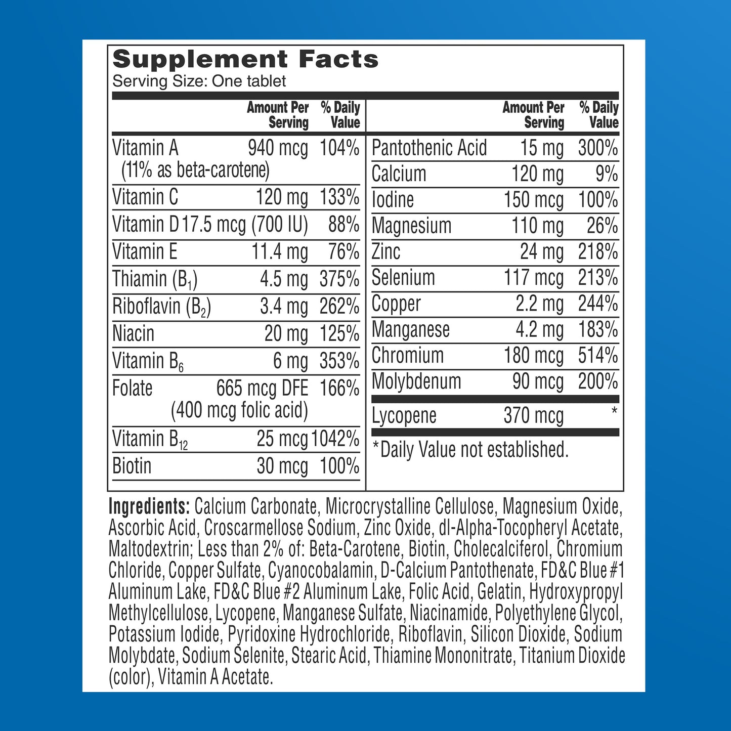 One A Day Men’s 50+ Multivitamins, Supplement with A, C, D, E and Zinc for Immune Health*, Calcium & More, 100 Tablets ONE A DAY