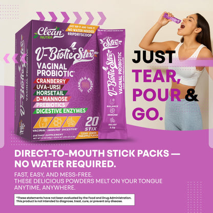 Clean Nutraceuticals Vaginal Probiotics for Women with Cranberry Extract, D-Mannose, Prebiotics, pH Balance for Women, Vaginal Health – Womens Probiotic Alternative to Gummies - 20 Stix Clean NutraceuticalsBuy Supplements Australia