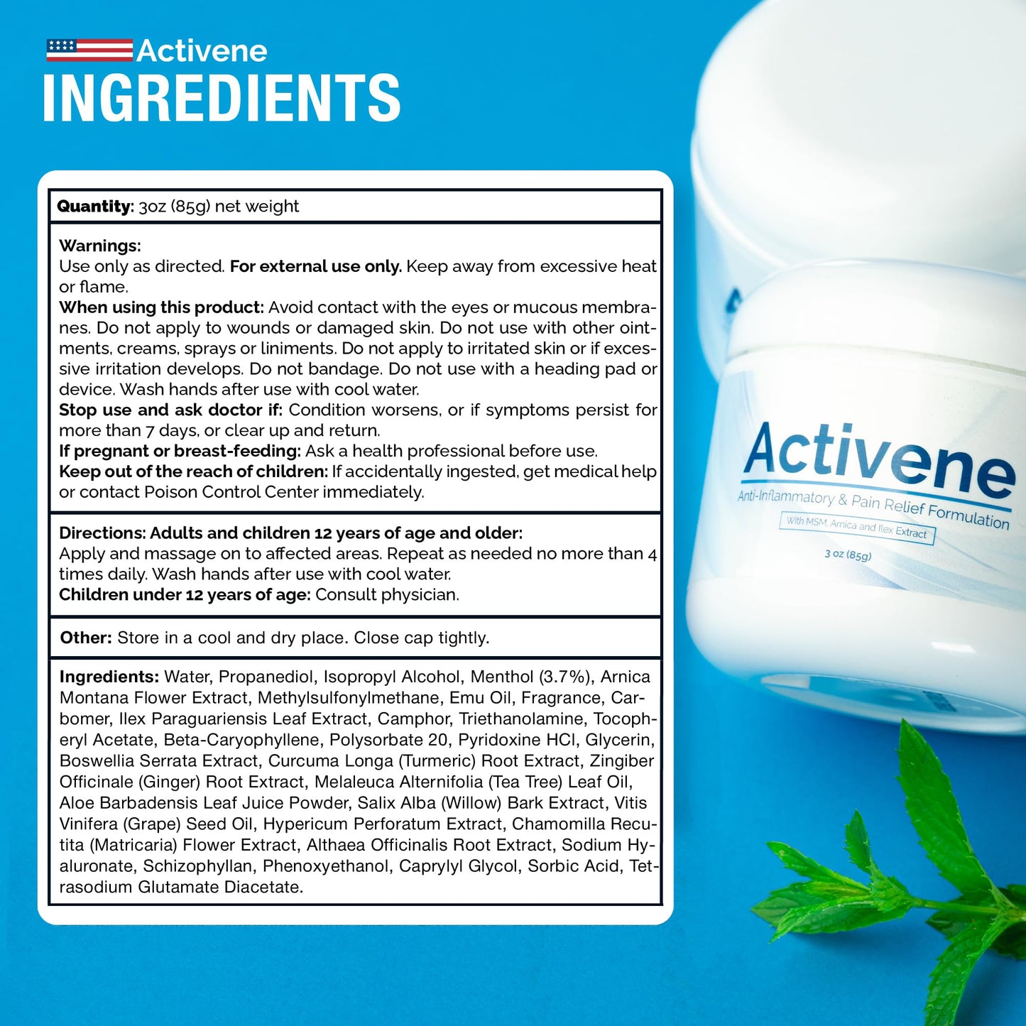 Activene Pain Relief Cream - Anti Inflammatory formulation with Powerful Arnica, Menthol & MSM for Joints, Tendons & Muscles. Chosen by Sufferers of Arthritis, Knee, Shoulder, Neck, Back & Other Pains ActiveneBuy Supplements Australia