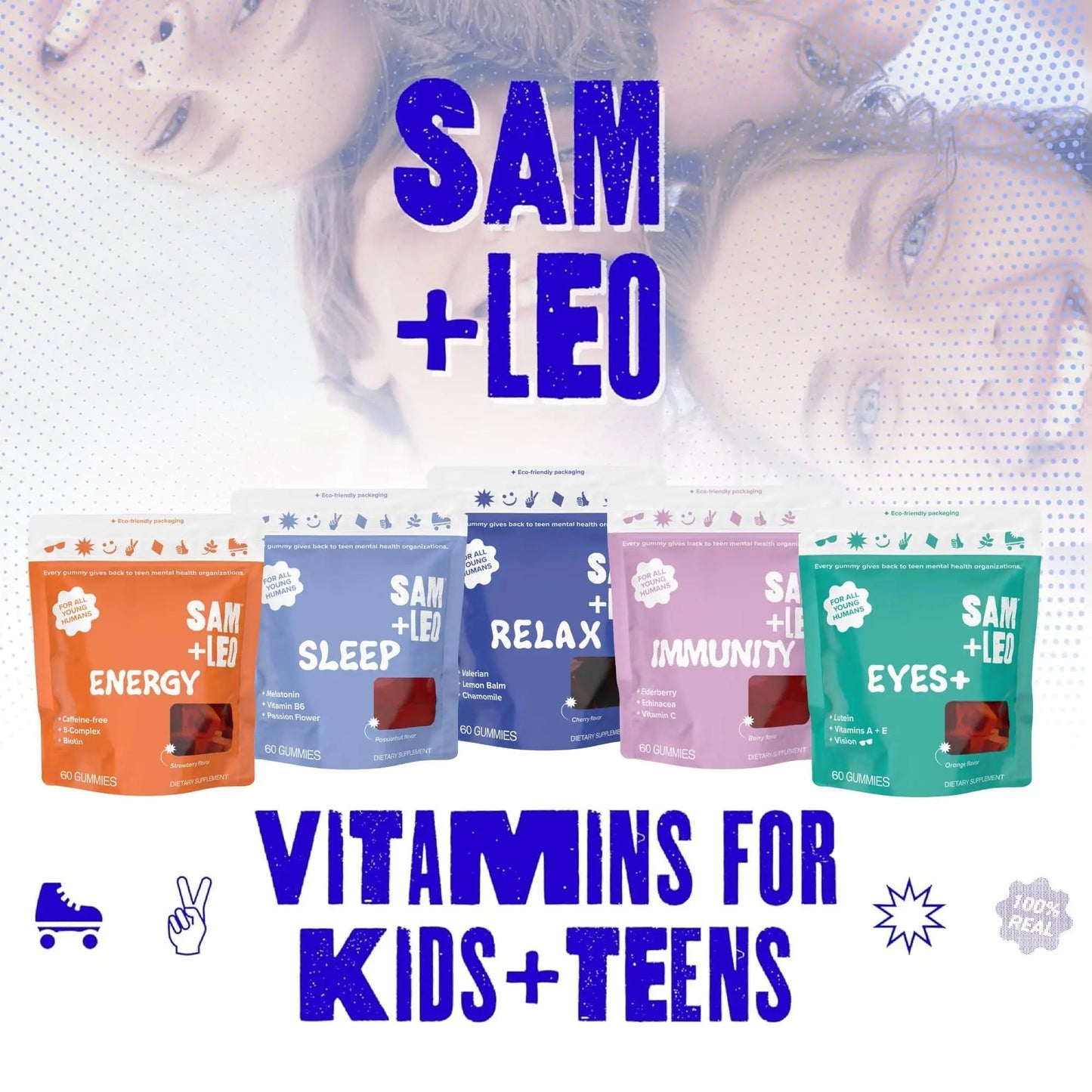 SAM+LEO Vitamin B Complex Gummies with Biotin for Kids & Teens - Caffeine-Free Focus & Energy Support Supplement Gummies | SAM+LEOBuy Supplements Australia