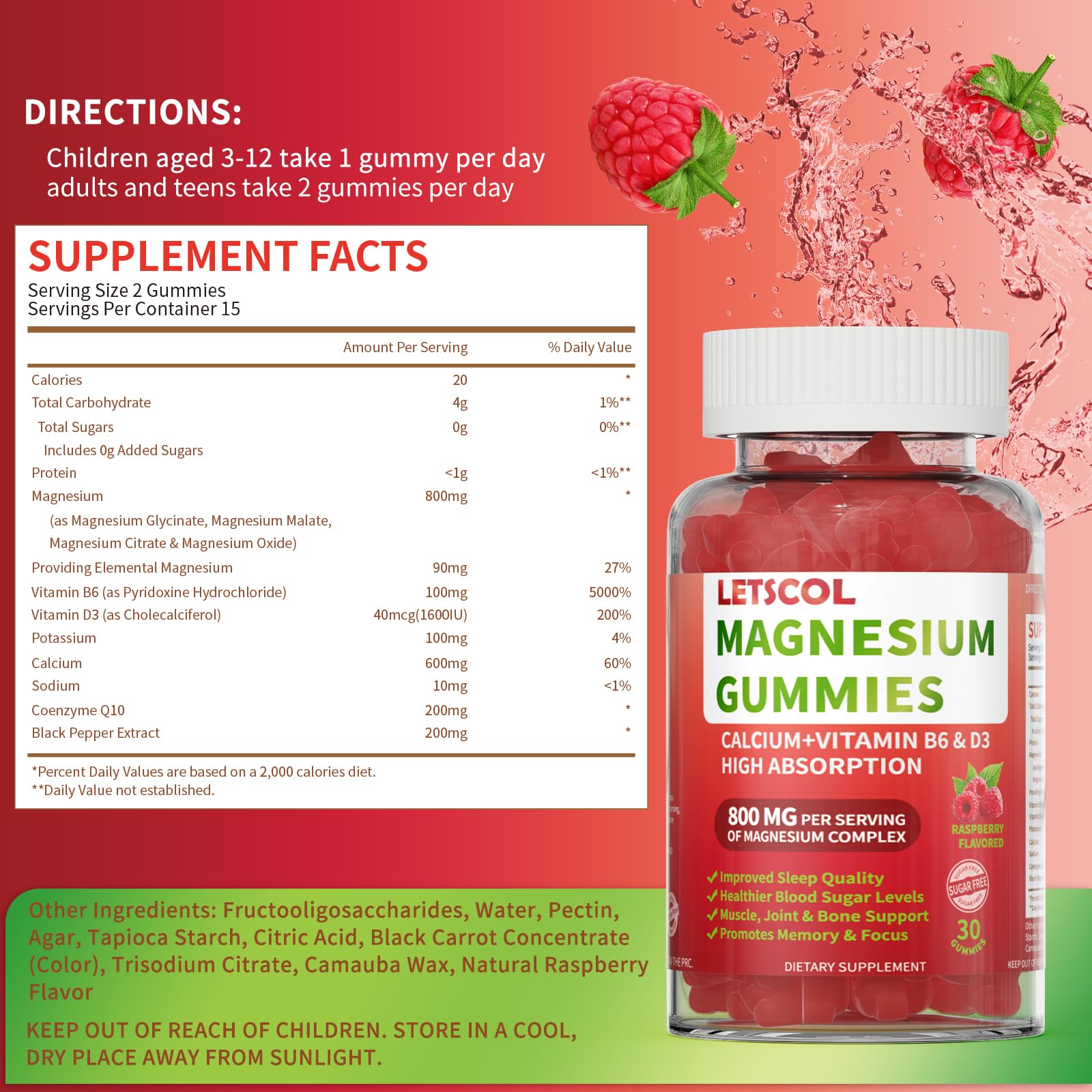 LETSCOL Magnesium Glycinate Gummies 800mg Per Serving, Sugar Free Magnesium Supplement with Magnesium Malate, Calcium, Vitamin D3, B6, CoQ10 for Calm Support & Zzz for Adults Kids LETSCOLBuy Supplements Australia