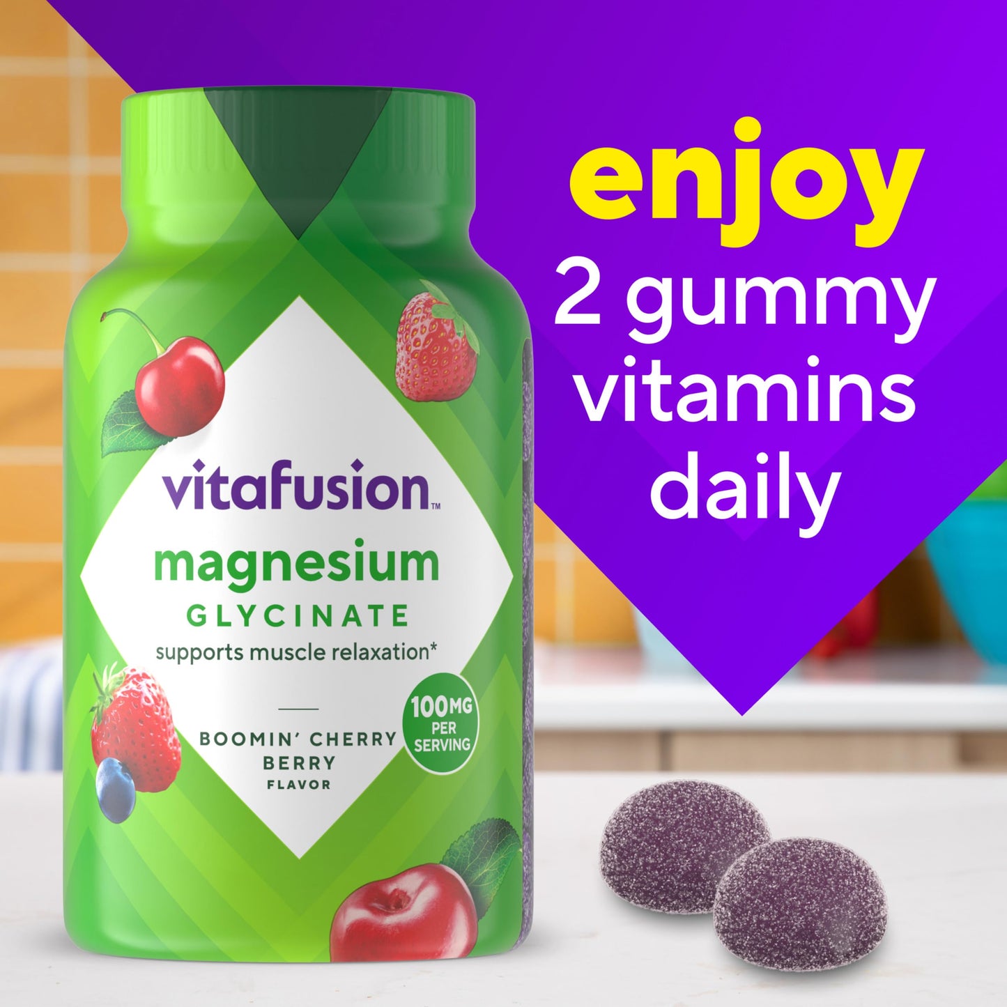 vitafusion Magnesium Glycinate Gummy Supplement, 100 mg per Serving Supports Muscle Relaxation (1) for Adult Women & Men, Boomin’ Cherry Berry Flavor, 60 Count VitafusionBuy Supplements Australia