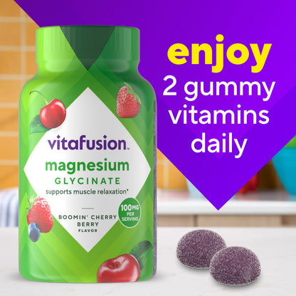 vitafusion Magnesium Glycinate Gummy Supplement, 100 mg per Serving Supports Muscle Relaxation (1) for Adult Women & Men, Boomin’ Cherry Berry Flavor, 60 Count VitafusionBuy Supplements Australia